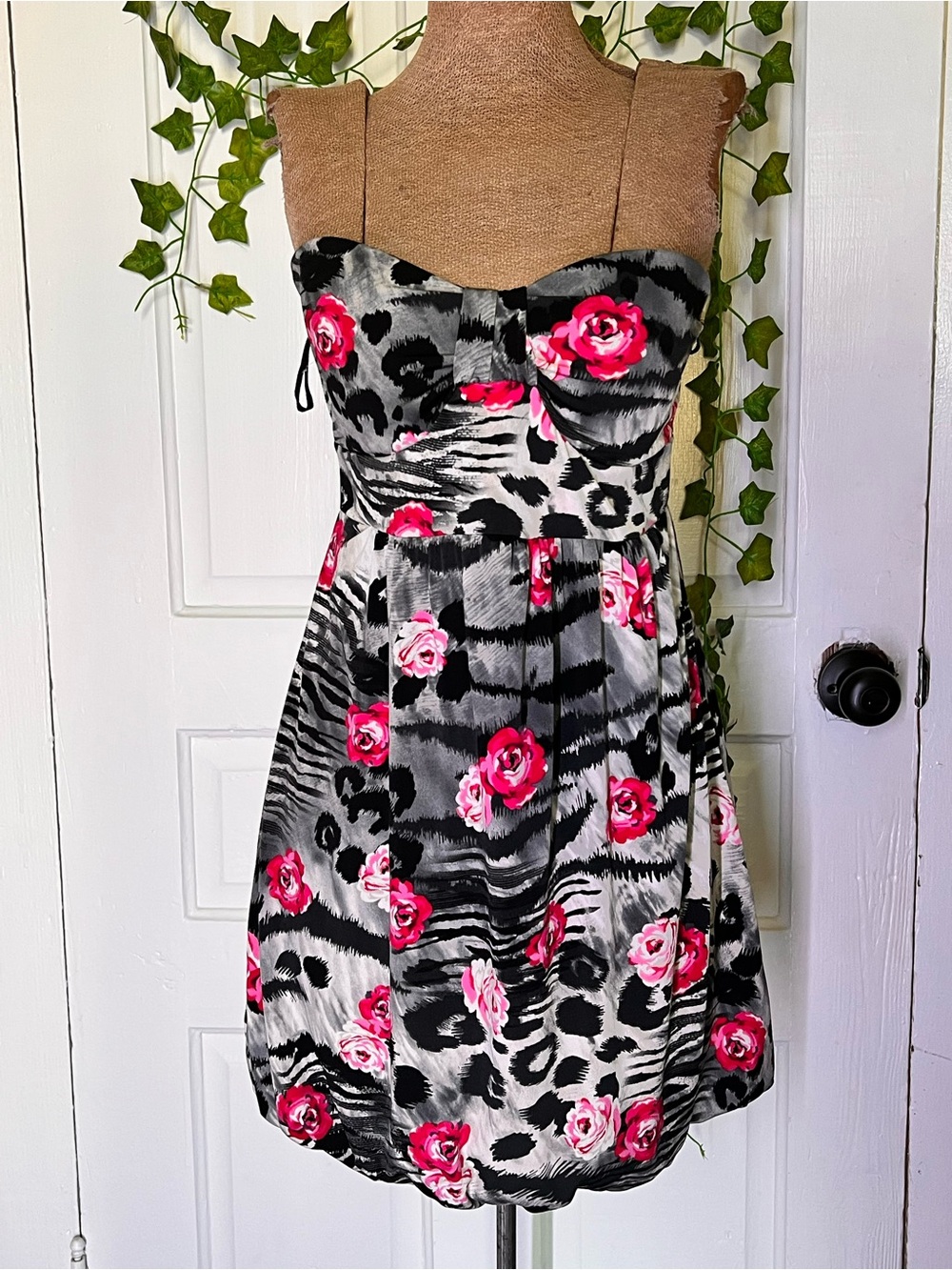 Rue 21 Bubble Floral Animal Print Cocktail Dress - Black & Pink